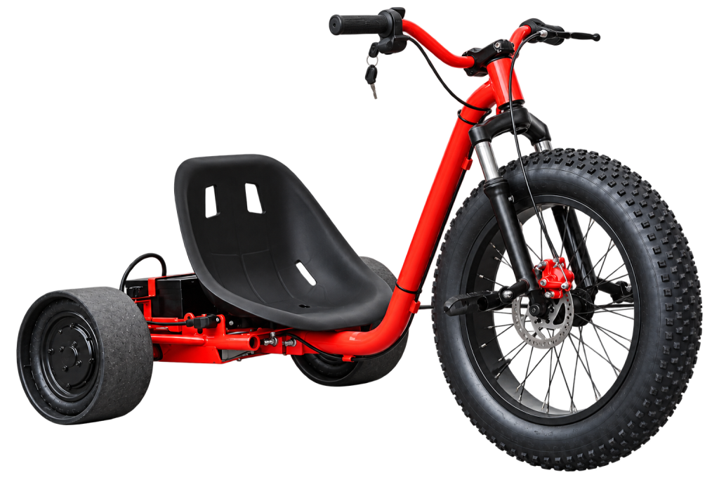 Red Mark One electric drift trike — studio product view